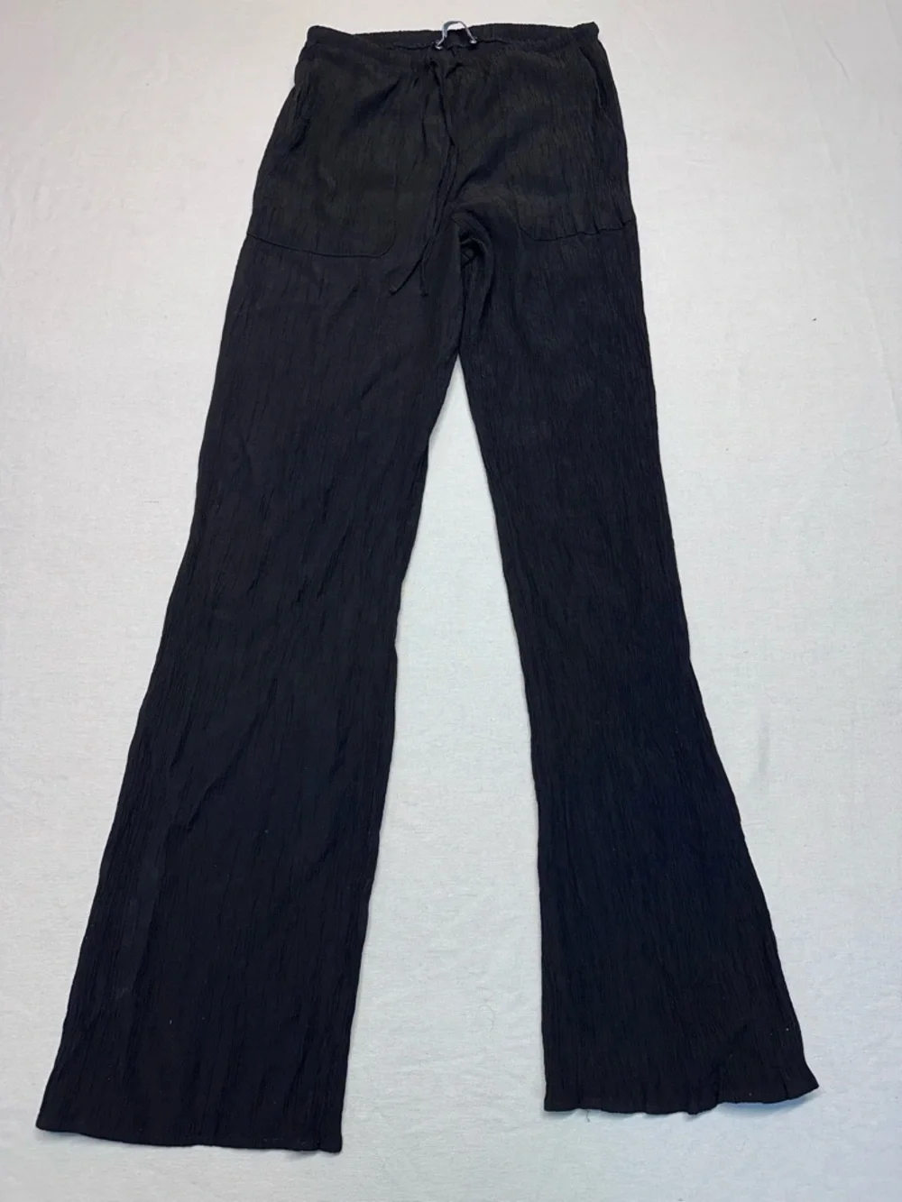 Zara Women’s Black Elastic-Waist Crinkled Pants Flare Bottom - Picture 1 of 7